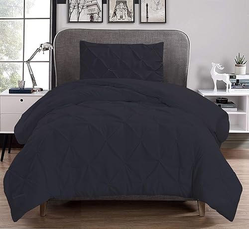 Miniatura 4 de Juego de funda de edredón plisada de 3 piezas, 100% algodón egipcio de 800 hilos, con cierre de cremallera y lazos en las esquinas, tamaño Super