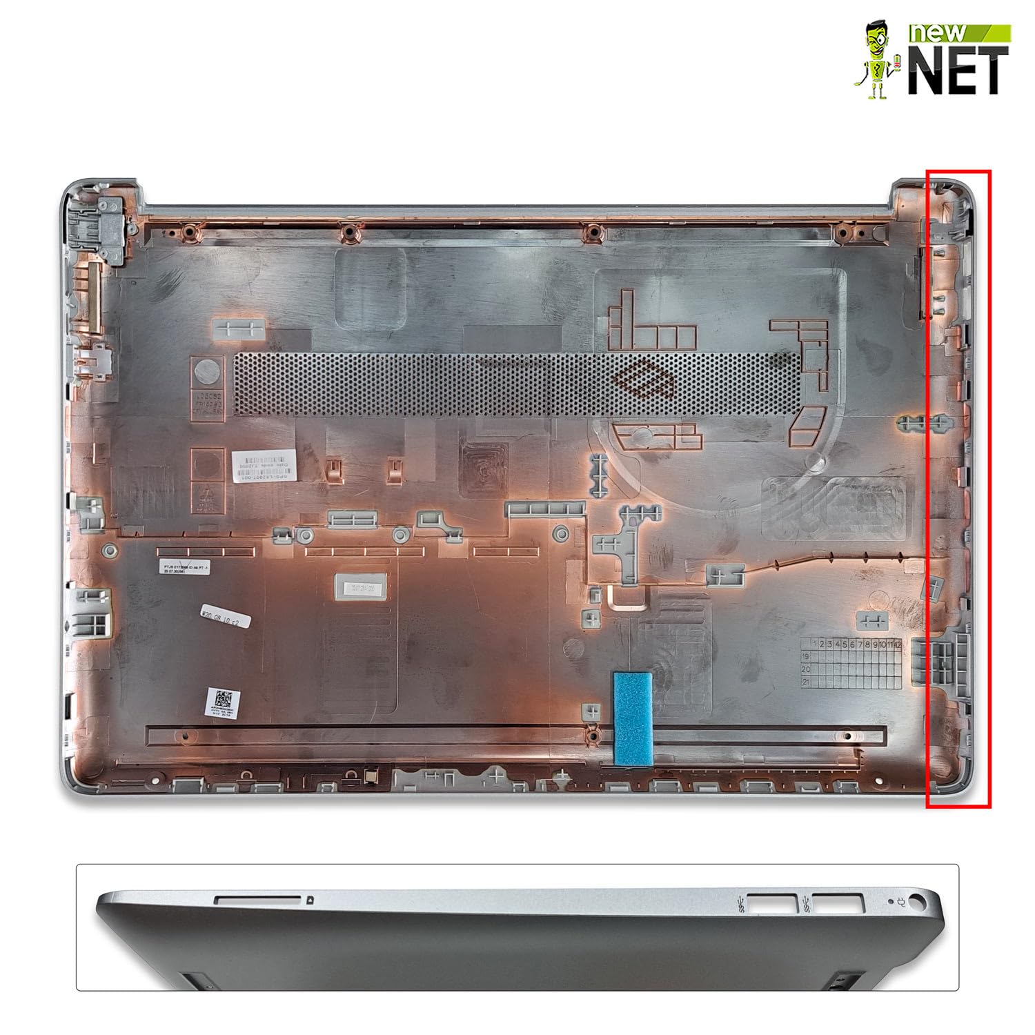new net - Scocca Inferiore Cover Bottom Case Chassis Compatibile con HP 15-dw0119nl, 15-dw0120nl, 15-dw0122nl, 15-dw0123nl, 15-dw0124nl, 15-dw0125nl, 15-dw0129nl, 15-dw0133nl Silver