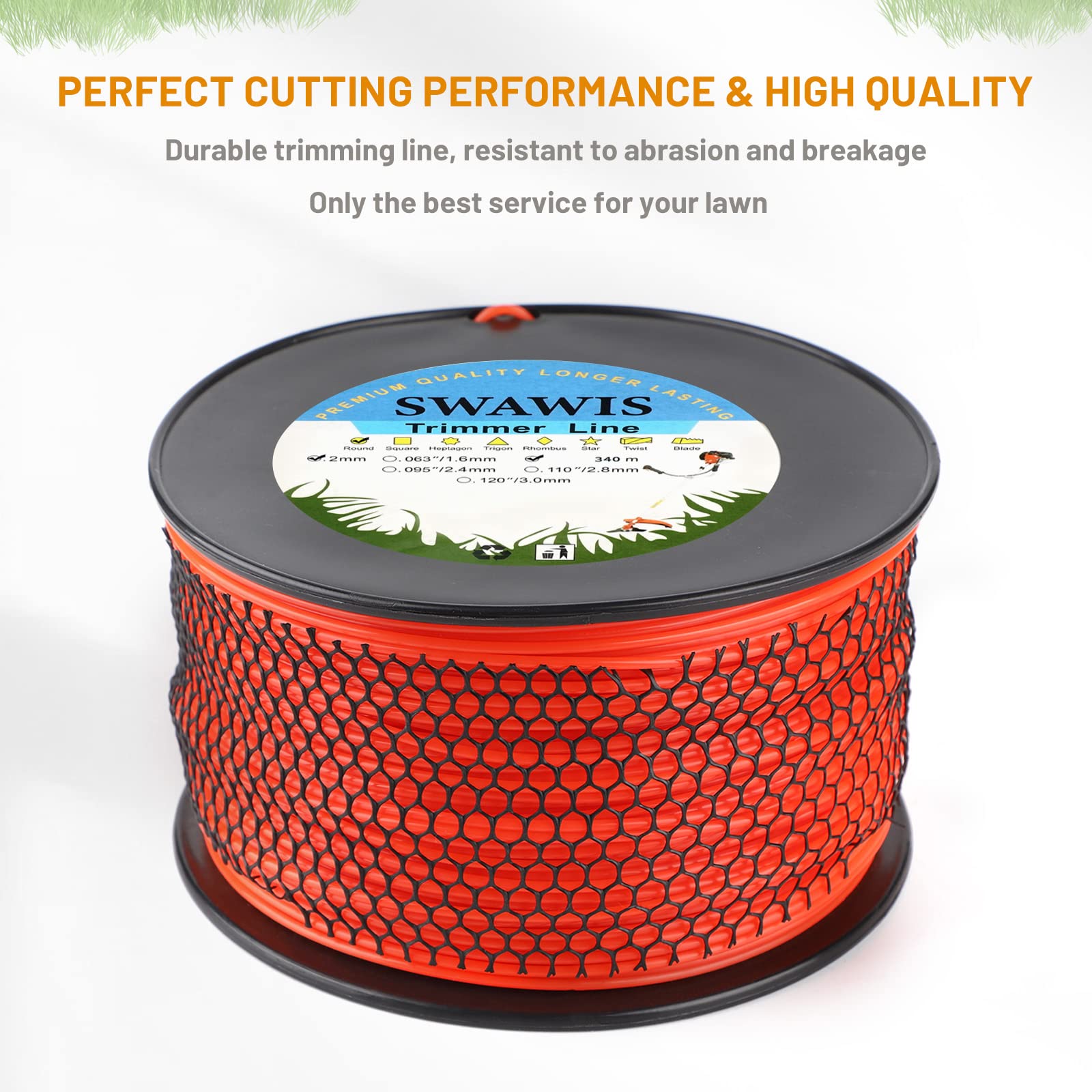 SWAWIS Trimmerdraad, 3,0 mm/60 m, reservedraad voor grasmaaidraad, ronde reserve trimmer, nylon draad, bosmaaier, trimmersnoer voor wiet gras tuin of tuin, oranje-rood