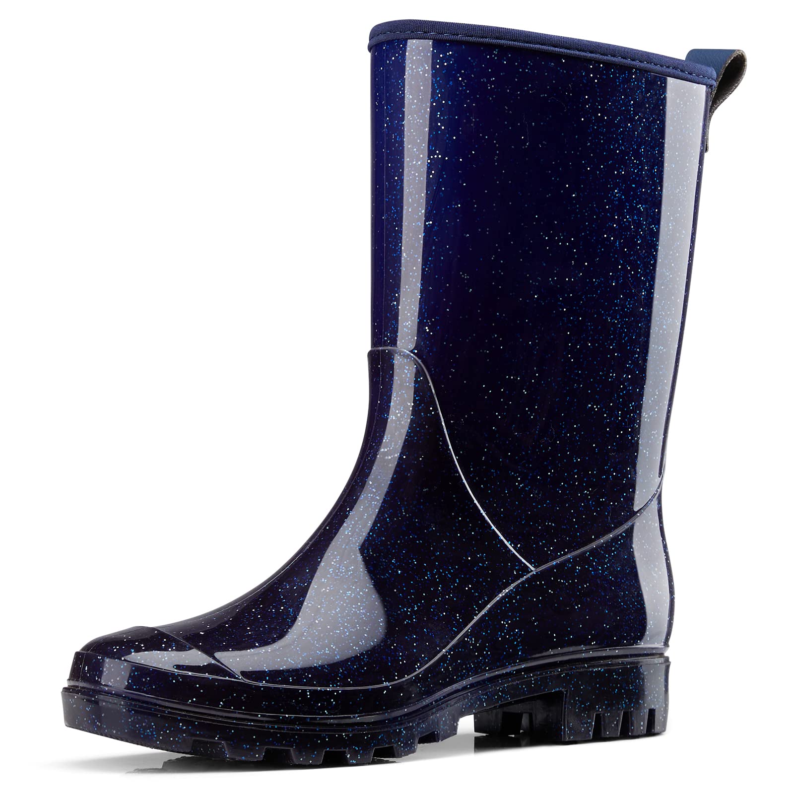 HISEAWomen's Mid Calf Rain Boots Waterproof Garden Shoes Fashion Rubber Boots Anti-Slipping Rainboots for Ladies with Comfort Insole Lightweight Mid Height Outdoor Rain Shoes