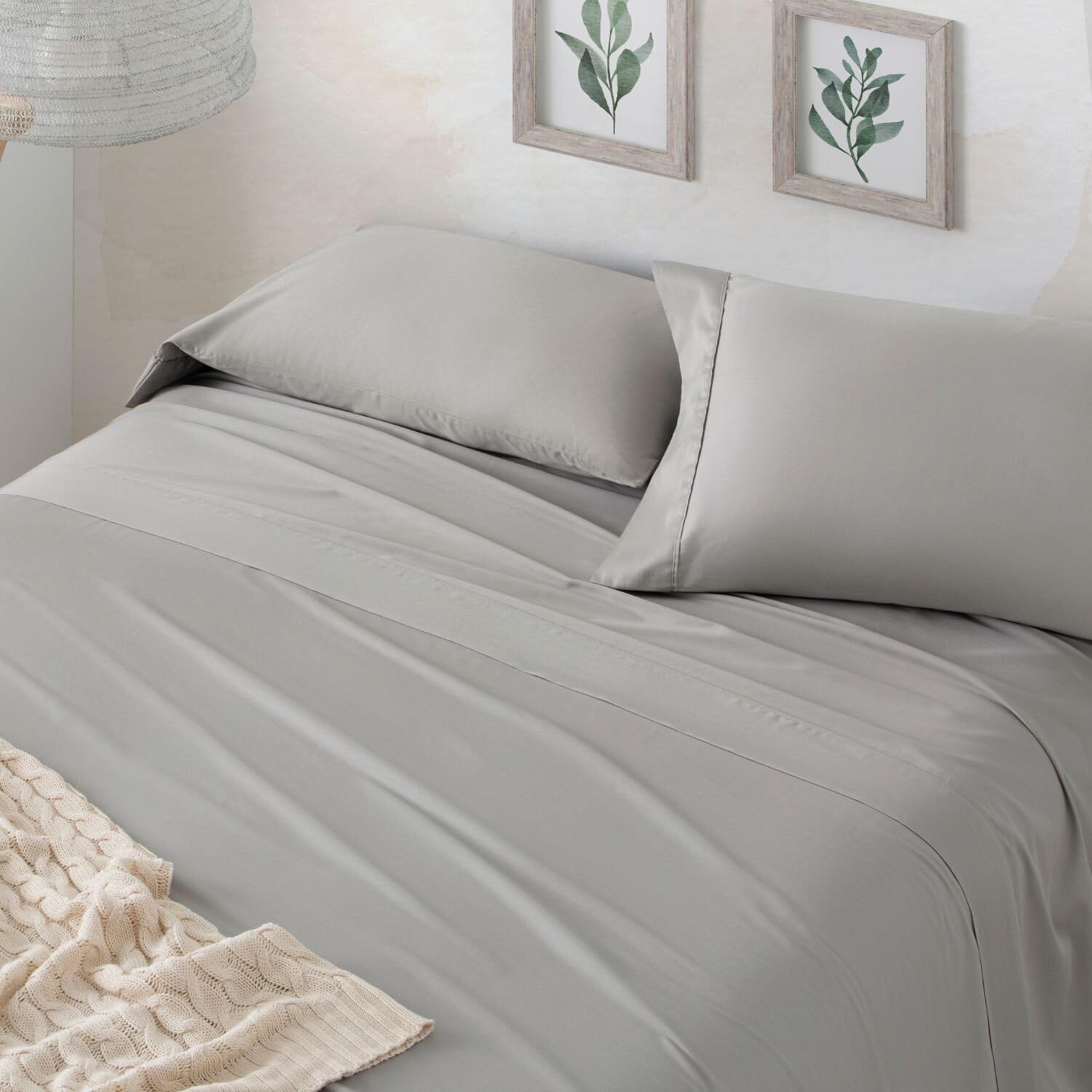 Burrito Blanco | Juego de sábanas 100% Algodón Satén 300 Hilos | Cama 90 cm (+Medidas Disponibles)| 3 Piezas (Encimera, Funda Almohada y Bajera) | Atelier Casa Color Gris 405 (90x190/200cm)