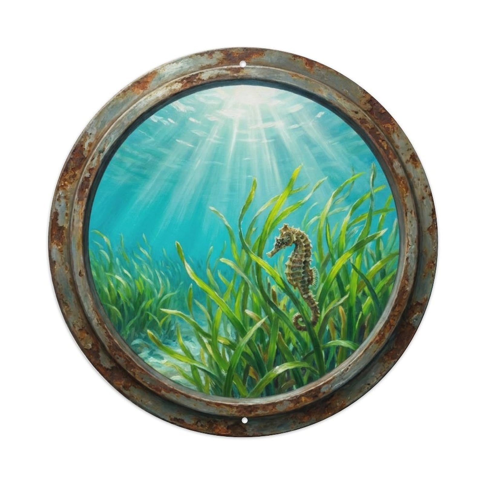 Vintage Porthole Seagrass Meadow Ship Window Undersea Deep Metal Tin Sign