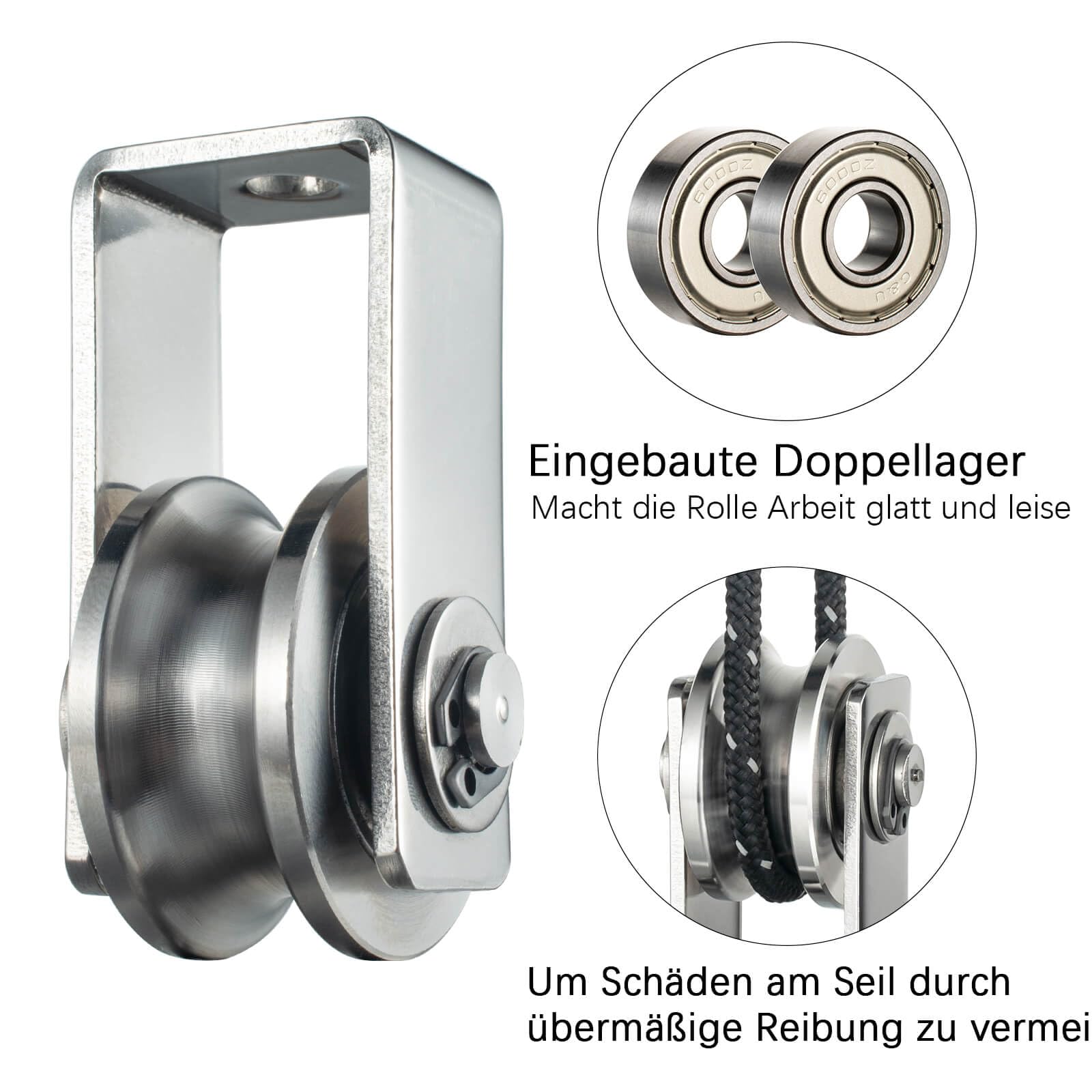 Puleggia In Acciaio Inox 68 Mm Con 2 Cuscinetti A Sfera - Carico Massimo 800 Kg, Girevole 360°, Silenziosa, Per Fitness, Home Gym E Sollevamento Pesi