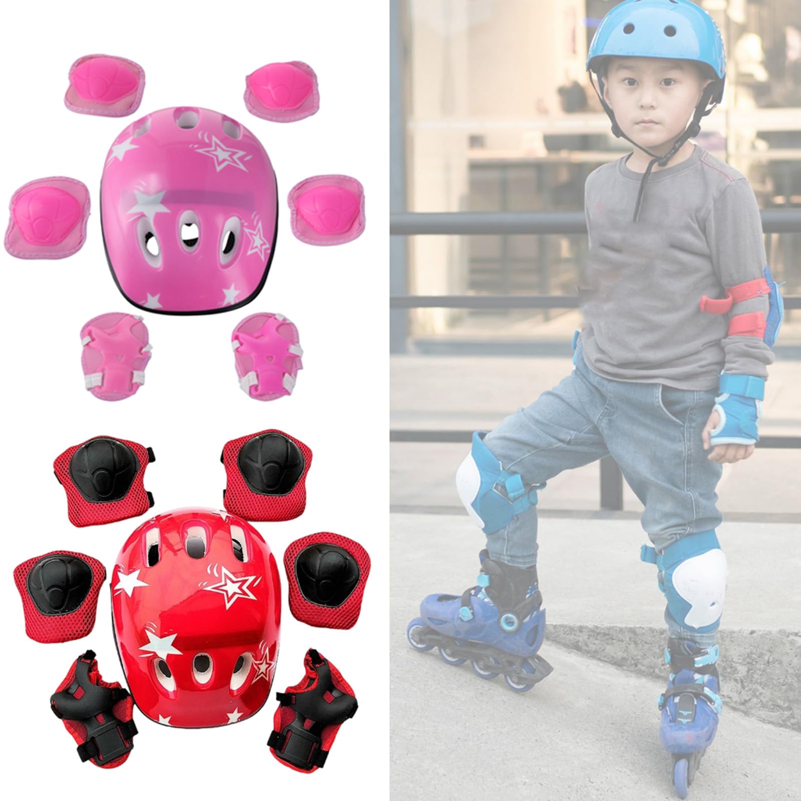 Lot de 7 équipements de protection pour enfant 3-16 ans genouillères coudières protège-poignets scooter patinage