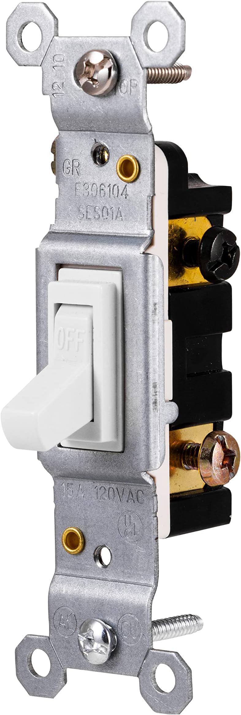 Grounding Toggle Switch, Single Pole, in Wall On/Off Fan & Light Switch Replacement, 15 Amp, Great for Home, Office & Kitchen, UL Listed, White, 54161
