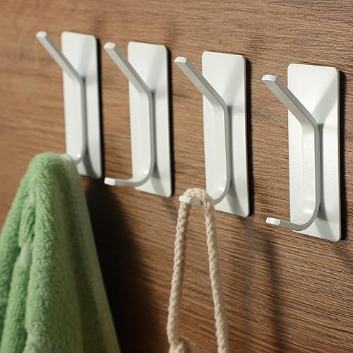 Miniatura 2 de Taozun Ganchos adhesivos  Ganchos blancos para abrigosganchos de pared, perchas de acero inoxidable para toallas en baño y cocina, 4 paquetes
