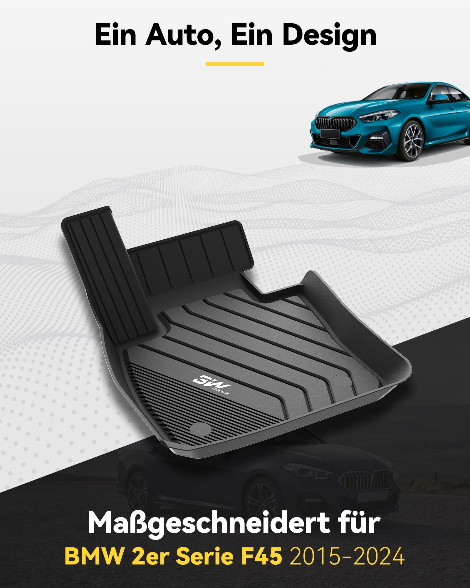 3W Fußmatten für BMW 2er F45 2015-2024 | TPE Thorex™ Allwetter | 3D Maßgeschneiderte Passform | Hundefreundlich Auto Zubehör | Wasserdicht & Kratzfest | Antirutsch