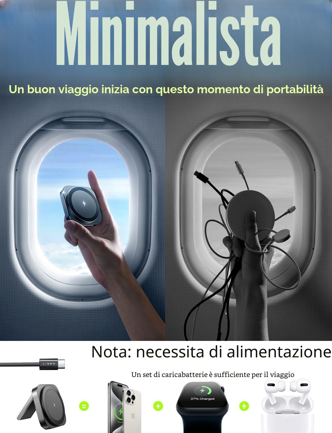 Caricatore Wireless per iPhone [Super Portatile] LISEN Stazione Ricarica per iPhone Apple Watch Airpods, Caricatore Magsafe Charger Apple Viaggi Accessori per Magsafe Stand per iPhone 16 15 Serie,Nero