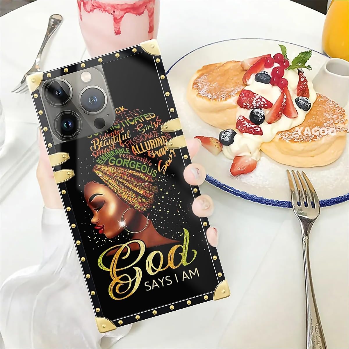 DAIZAG Compatible with iPhone 15 Pro Case,Gorgeous Passionate Black Girl Golden Decoration Soft TPU Protective Shell Cover Anti-Scratch image 3