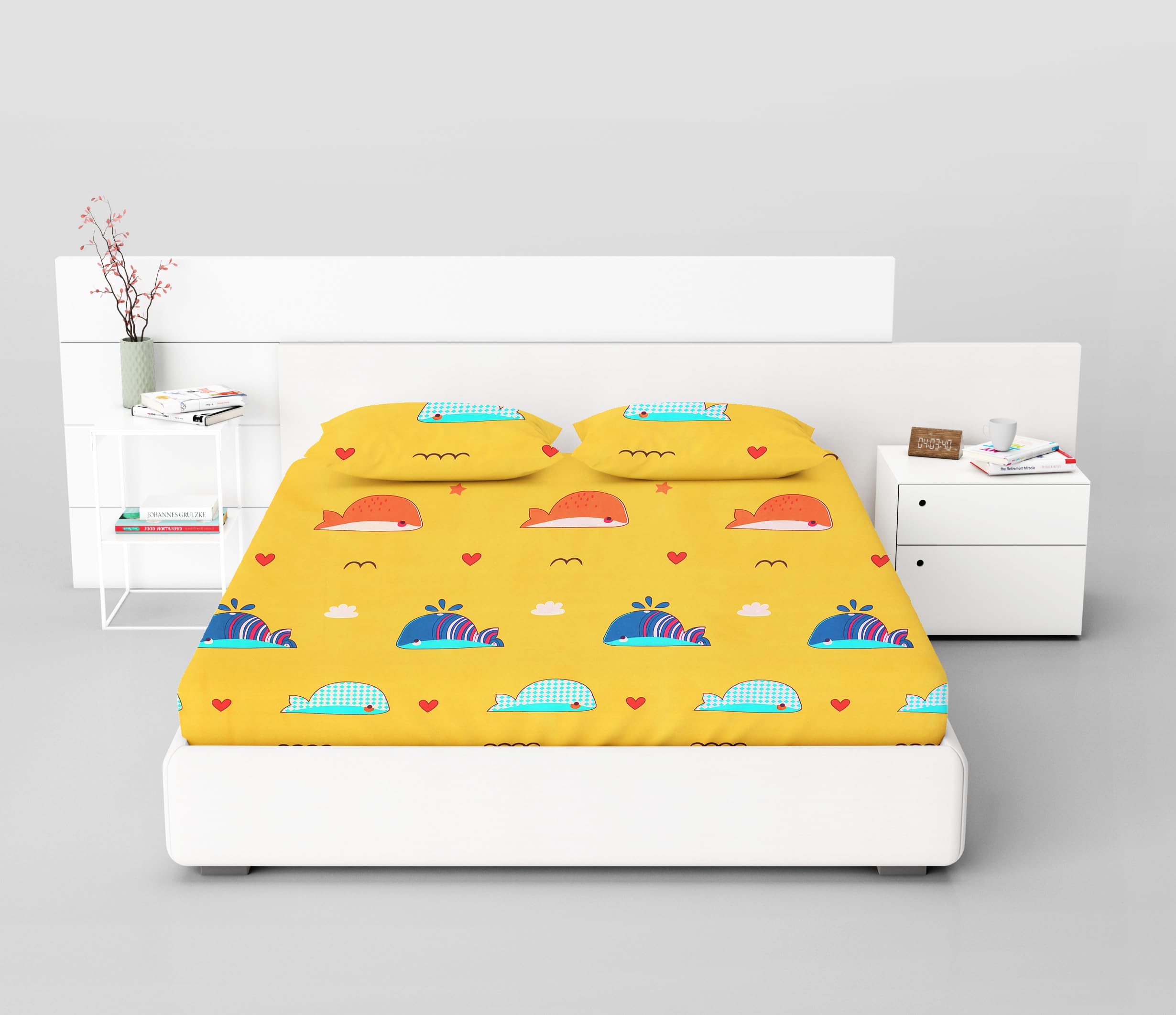 AAA FLIPSTAR Cotton Feel Glace Cotton Elastic Fitted Printed King Size Double Bed Bedsheet with 2 Pillow Cover(72" x78) (Yellow Fish) (B0D1NWZG89) Amazon Price History, Amazon Price Tracker