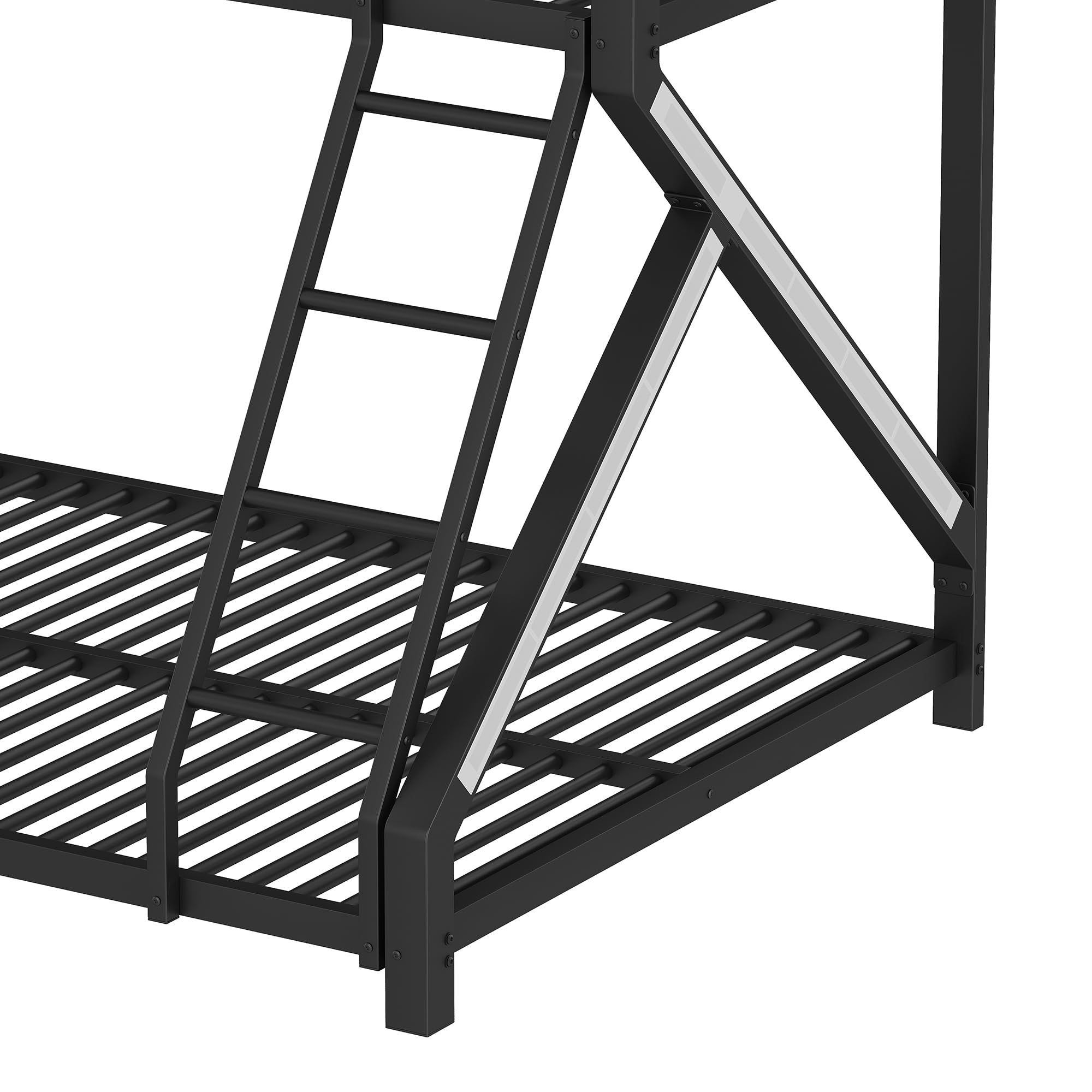 Litera con LED para niños y adultos, cama infantil con barandilla y escalera, hierro 90x200+140x200 cm, negro