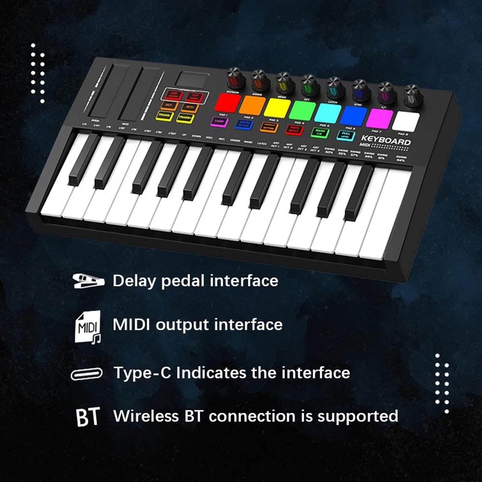 Elektronische Tastatur Für Erwachsene Tragbarer 25-Tasten-Controller Elektronische Audio-Arrangier-Schlagpad Leichte USB-Display-Tastatur