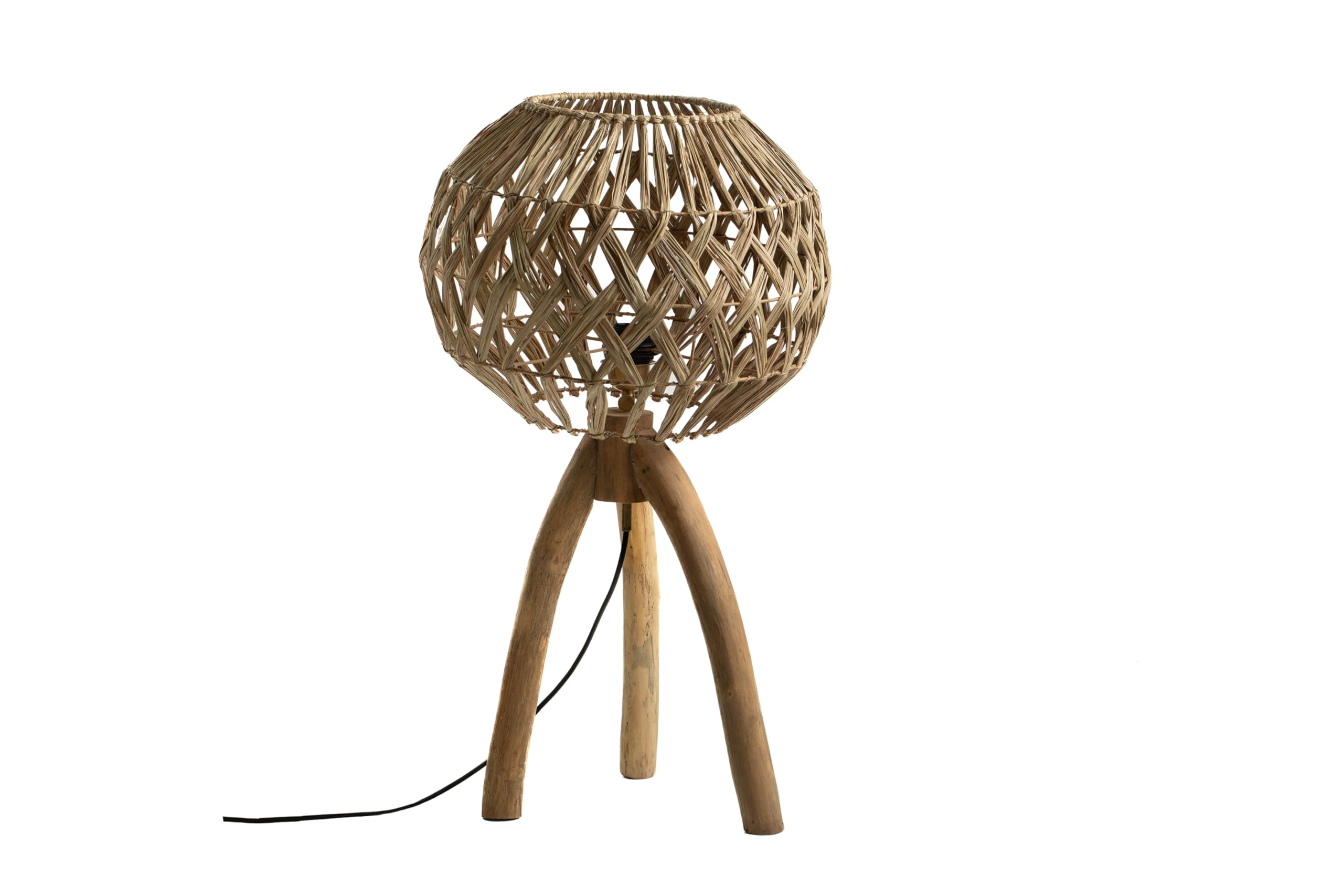 Lampe de table trépied en bois de teck massif pour un éclairage d'exception