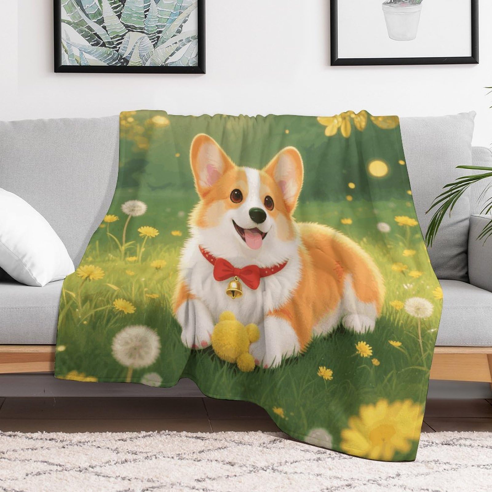 Custom Corgi Blanket Lightweight Flannel Fleece Throw for Couch Sofa Bed Luxury Soft Cozy Plush Lap Bedtime Blanket for All Seasons Bedroom Home Decor Gifts 60x80