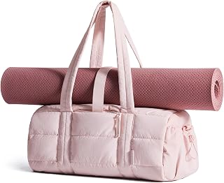 BAGSMART ジムバッグ 女性向け ヨガマット収納 ウェット＆ドライポケット キルティングデザイン クロスボディー ウィークエンダー用 ショルダーバッグ 多機能
