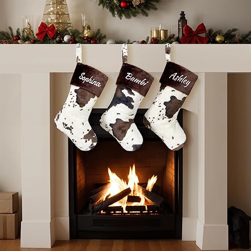 Miniatura 7 de Juego de 2 medias de Navidad de felpa personalizadas, medias de Navidad grandes de 20 pulgadas de piel bordada, medias personalizadas con nombre,