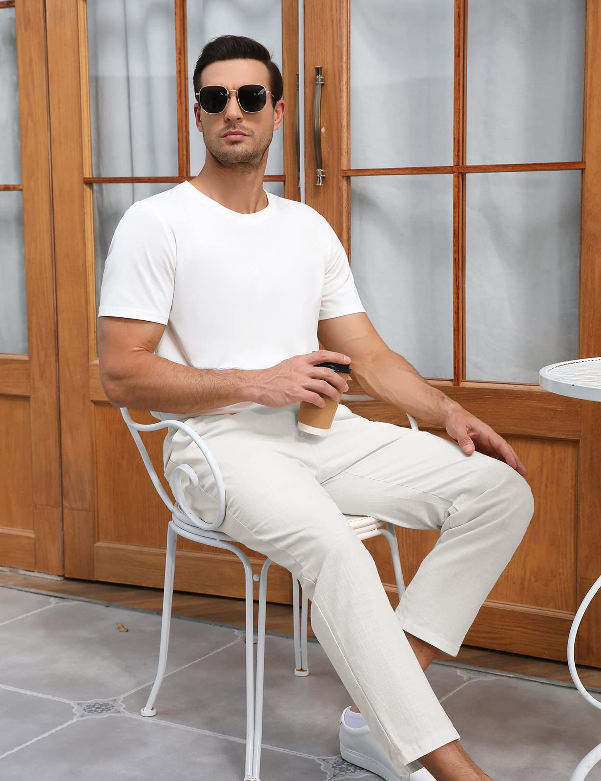 Heekpek Pantalones de Lino para Hombre - Cómodos y Ligeros Pantalón Casual de Verano Con Cordón
