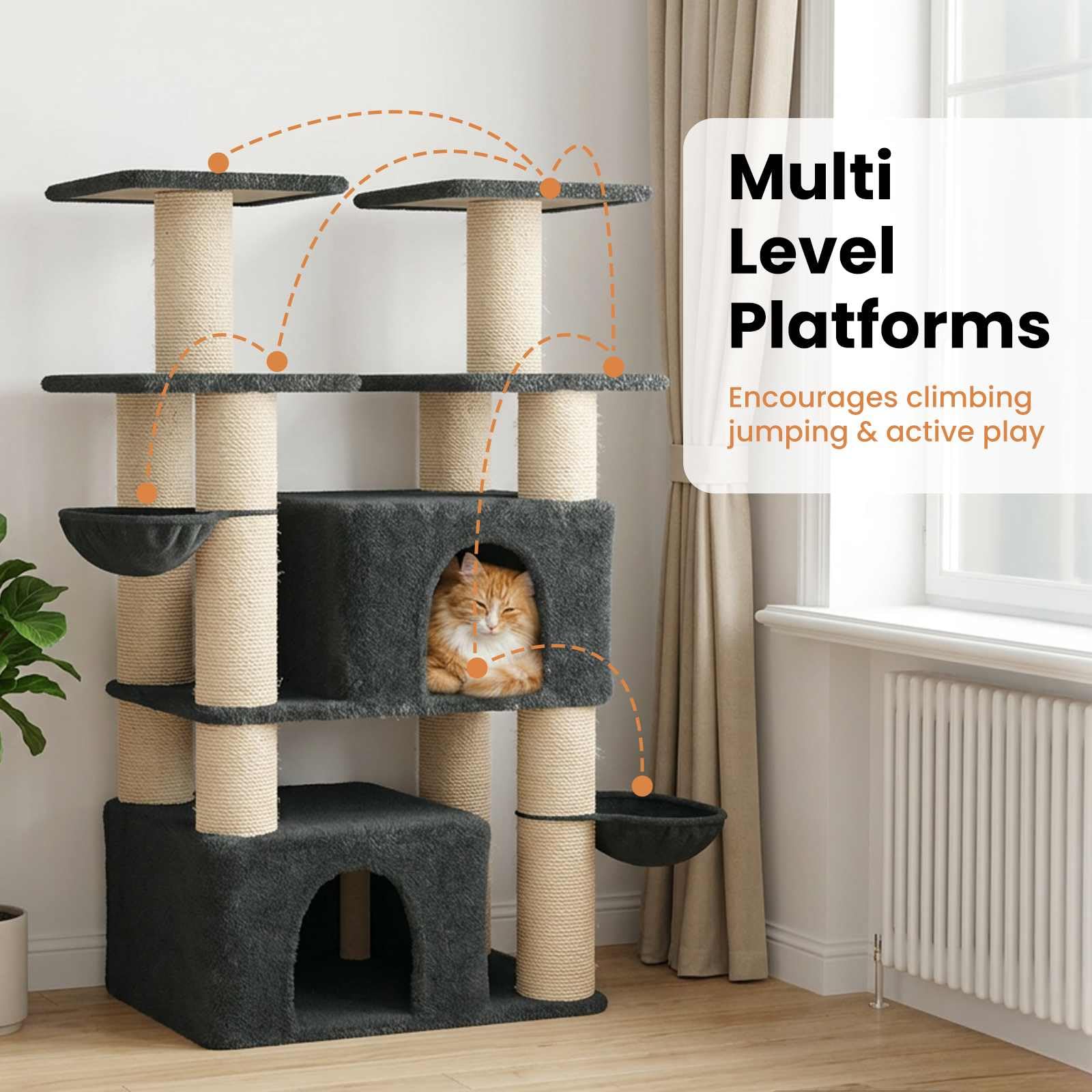 vidaXL Kattenboom met sizal krabpalen Donkergrijs 147 cm 2 szt