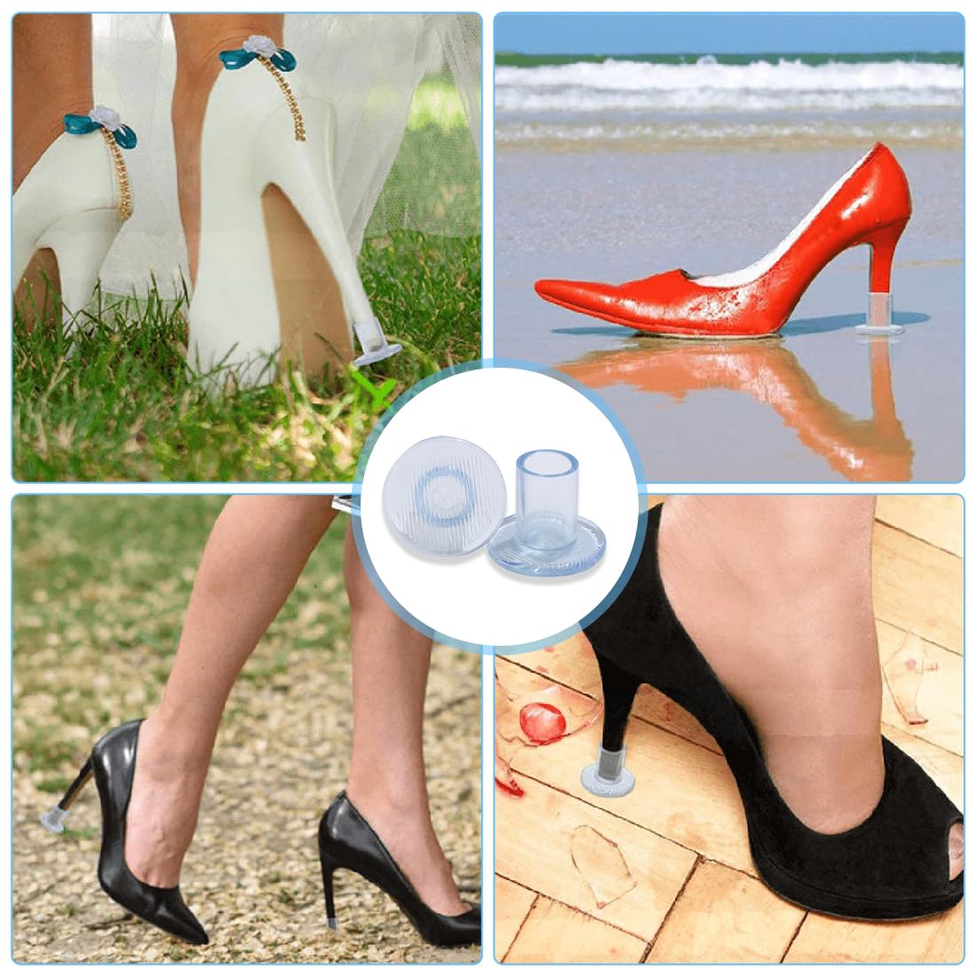 WUSJCOF Cubre Tacones Boda Transparentes, 8 Pares de Cubre Tacones para Mujer, Protectores de Tacones para Zapatos de Tacón Alto, Ideal para Césped y Ocasiones Formales (7 mm, 9 mm, 11 mm, 13 mm)
