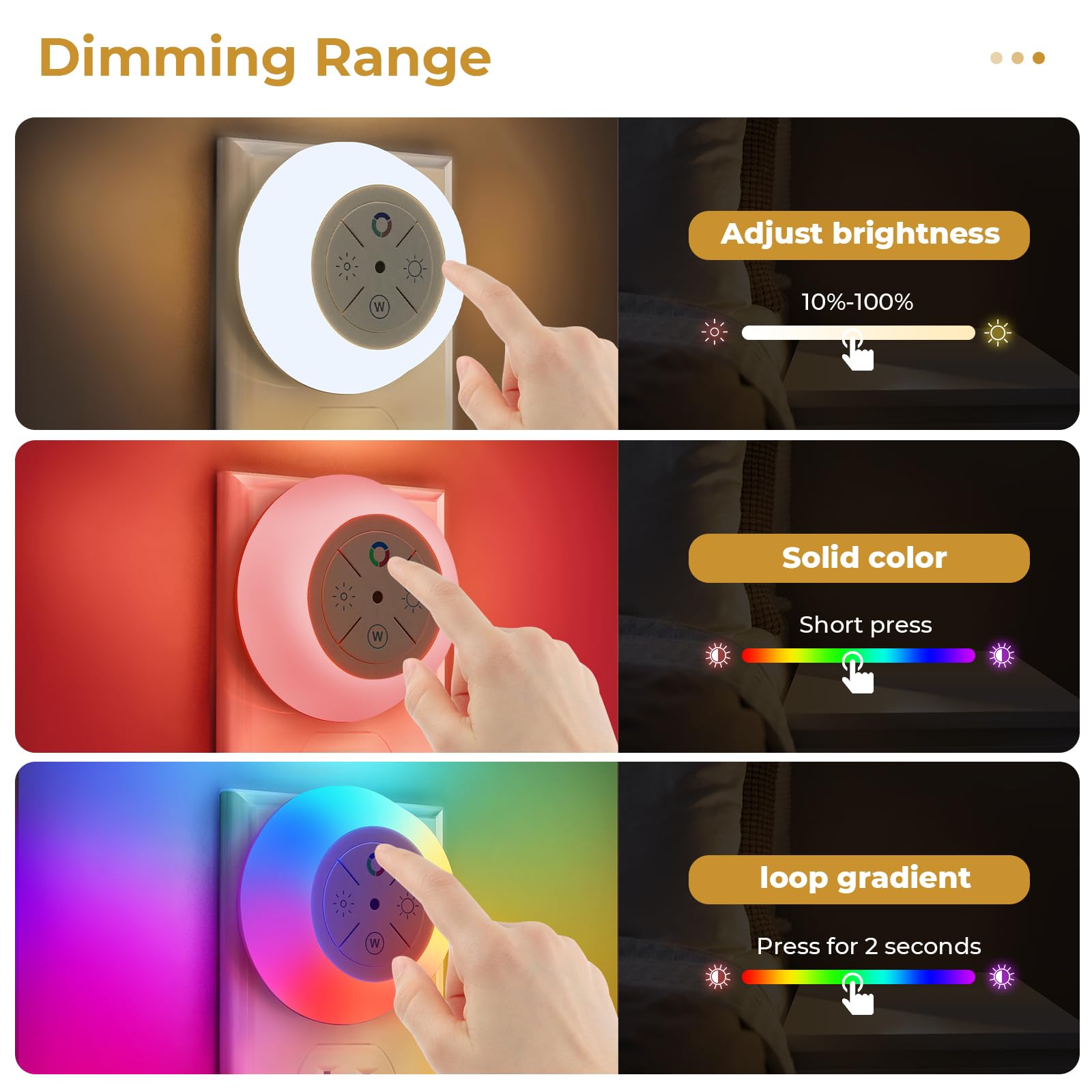 Dawnrise 12-farbwechselnde Nachtlichter zum Einstecken in die Wand, Dämmerung bis Morgendämmerung, LED-Leuchten dimmbar für Schlafzimmer, Treppen, Küche, Flur, Hauswirtschaftsraum, Kinderzimmer [2