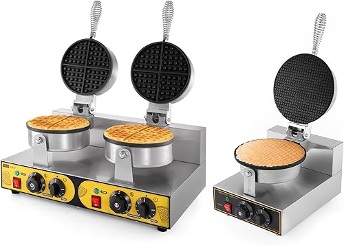 Dyna-Living Máquina de gofres comercial de 110 V 1200 W y waflera comercial de doble cabezal de 110 V 2400 W para uso doméstico, waflera profesional