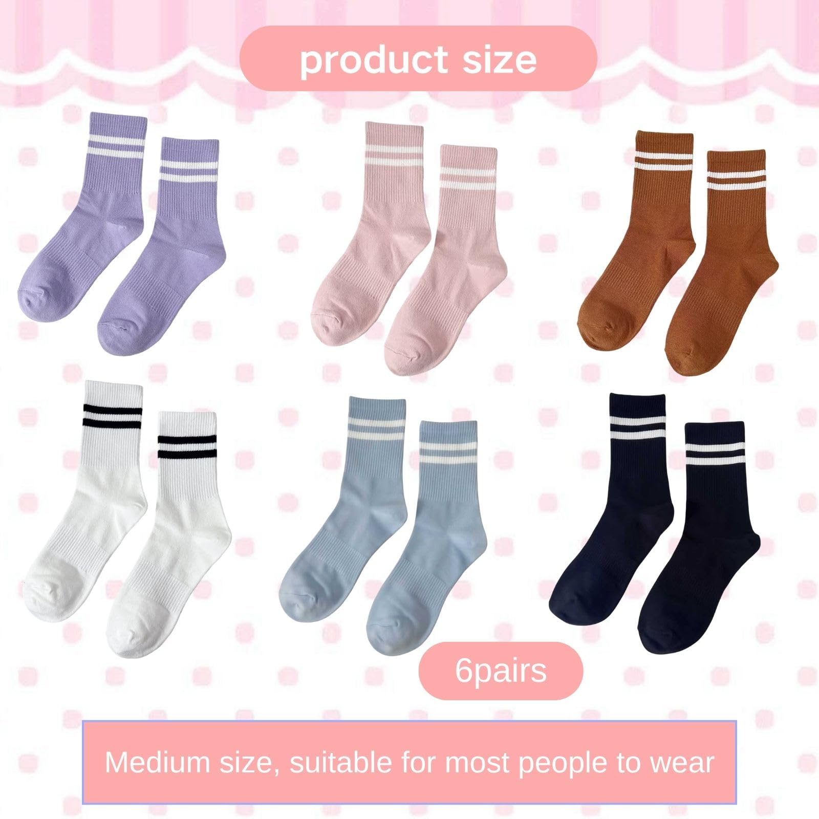 Calcetines niña Deportivos 6 Pares Calcetines Altos algodón elástico Multicolor para Deporte y Uso Diario Primavera Verano otoño Invierno