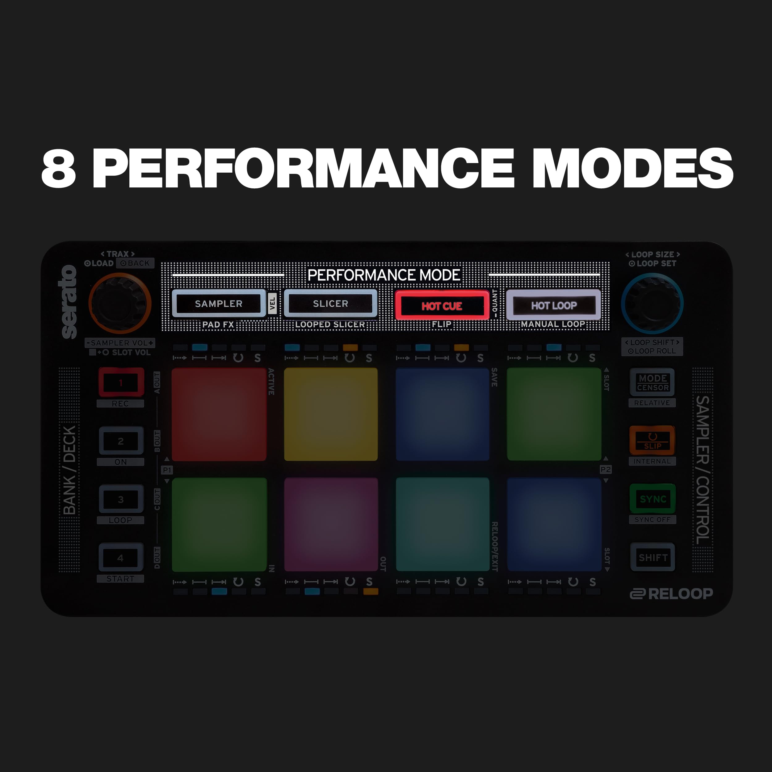 Reloop Neon - Contrôleur DJ USB supplémentaire avec pads de batterie de performance RVB sensibles à la vitesse, plug and play avec Serato DJ, (noir)