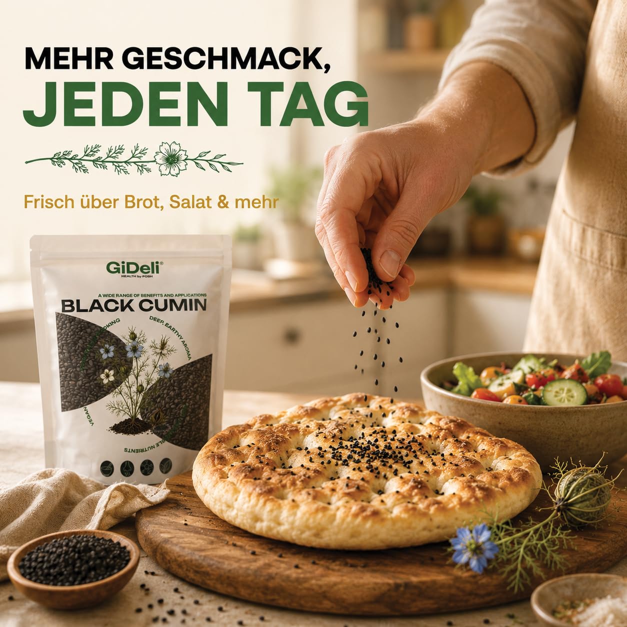 GiDeli Schwarzkümmel Ganz 3x5kg - Echter Nigella Sativa aus Syrien - Tiefes Erdiges Aroma, Schonend Verarbeitet - Frische Ganze Schwarzkümmelsamen Vegan für Brot, Salate, Joghurt & Tee