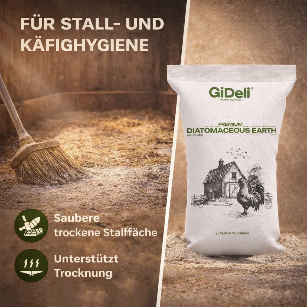 GiDeli Kieselgur 20kg - Diatomeenerde Hühner vor Parasiten Schützen - Silikatpulver mit Vielseitigen Anwendungsmöglichkeiten - Naturpulver Keine Künstlichen Zusatzstoffe