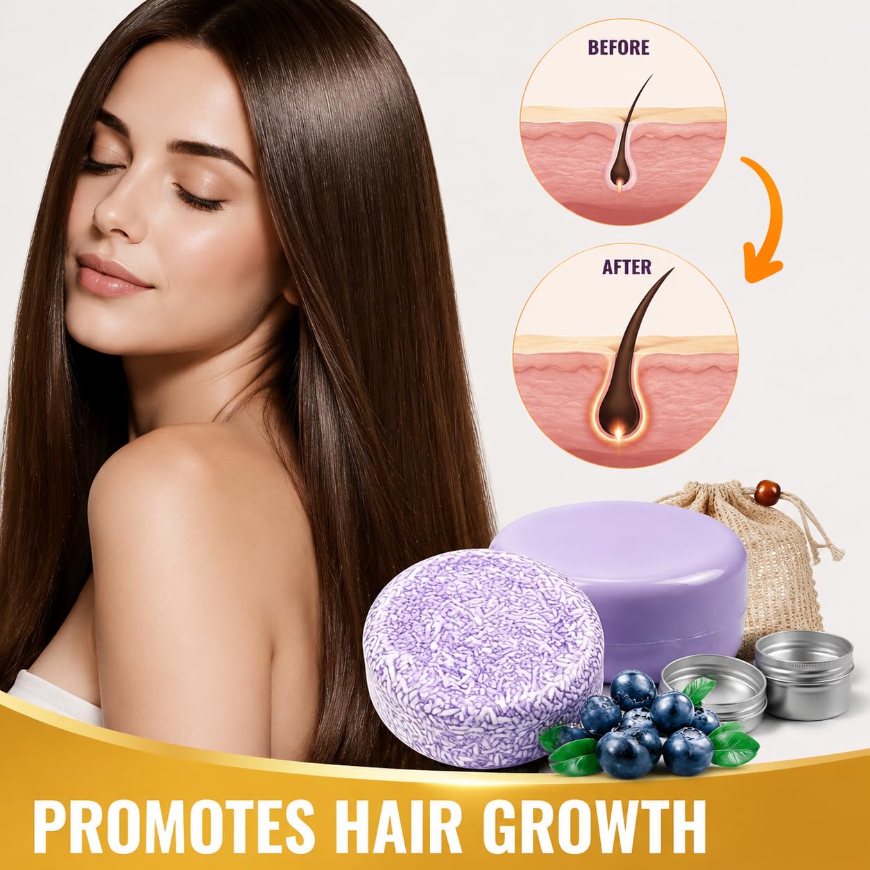 2PCS Blueberry Fields Shampoo Conditioner Bundle Bars,Natural Blueberry Extract, for Hair Thinning, Frizz,Unisex (1 SET) image 2