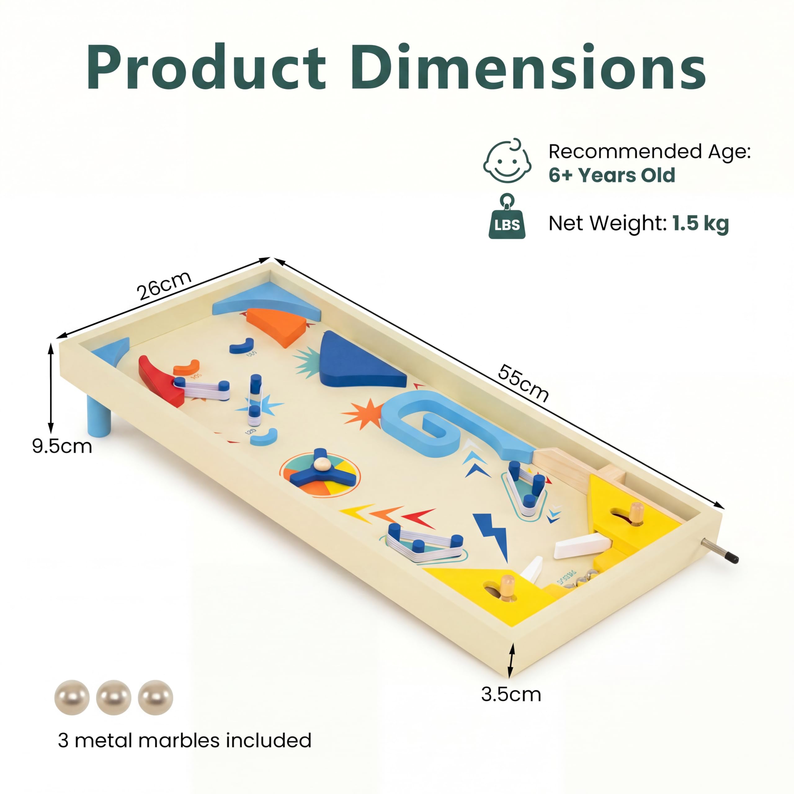 GOPLUS Flipper en Bois, Jeu de Société Enfant avec Piste Rotative & Score, Lanceur à Ressort, 2 Palettes, 3 Billes Métal, Pieds Amovibles, Développe Compétences Motrices pour Famille/Fêtes 6 Ans+