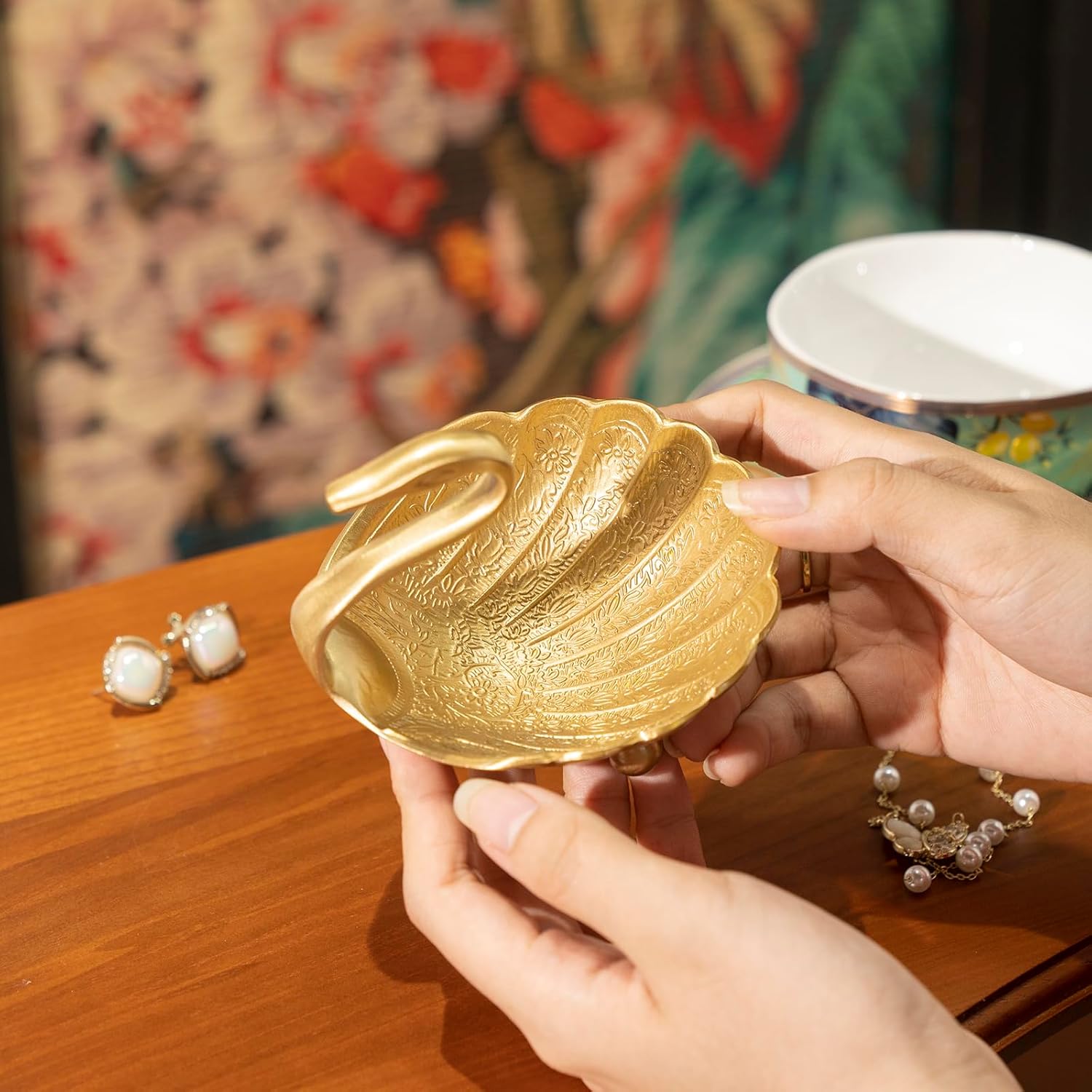 Swan Brass Jewelry Dish Tray,Gold Decorative Ring and Trinket Holder-Decorative Trinket Dish for Rings Earrings Necklaces Bracelet Watch Keys, Birthday Mother's Day Christmas Gift for Women