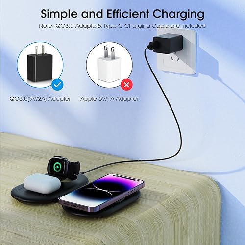 Miniatura 8 de Cargador inalámbrico para múltiples dispositivos Apple, estación de carga magnética rápida 3 en 1pad compatible con iPhone 15141312Pro MaxSE11XSXR8