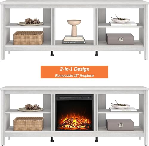 Miniatura 6 de WAMPAT Soporte de TV con chimenea para centro de entretenimiento de TV de 75 pulgadas, chimenea eléctrica de granja, mueble de mesa de madera con 4