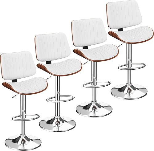 Miniatura 23 de Juego de 2 Taburetes de Bar, Taburetes de Bar para Isla de Cocina con Respaldo de Madera Curvada y Asiento de Cuero, Taburetes Giratorios para Marrón