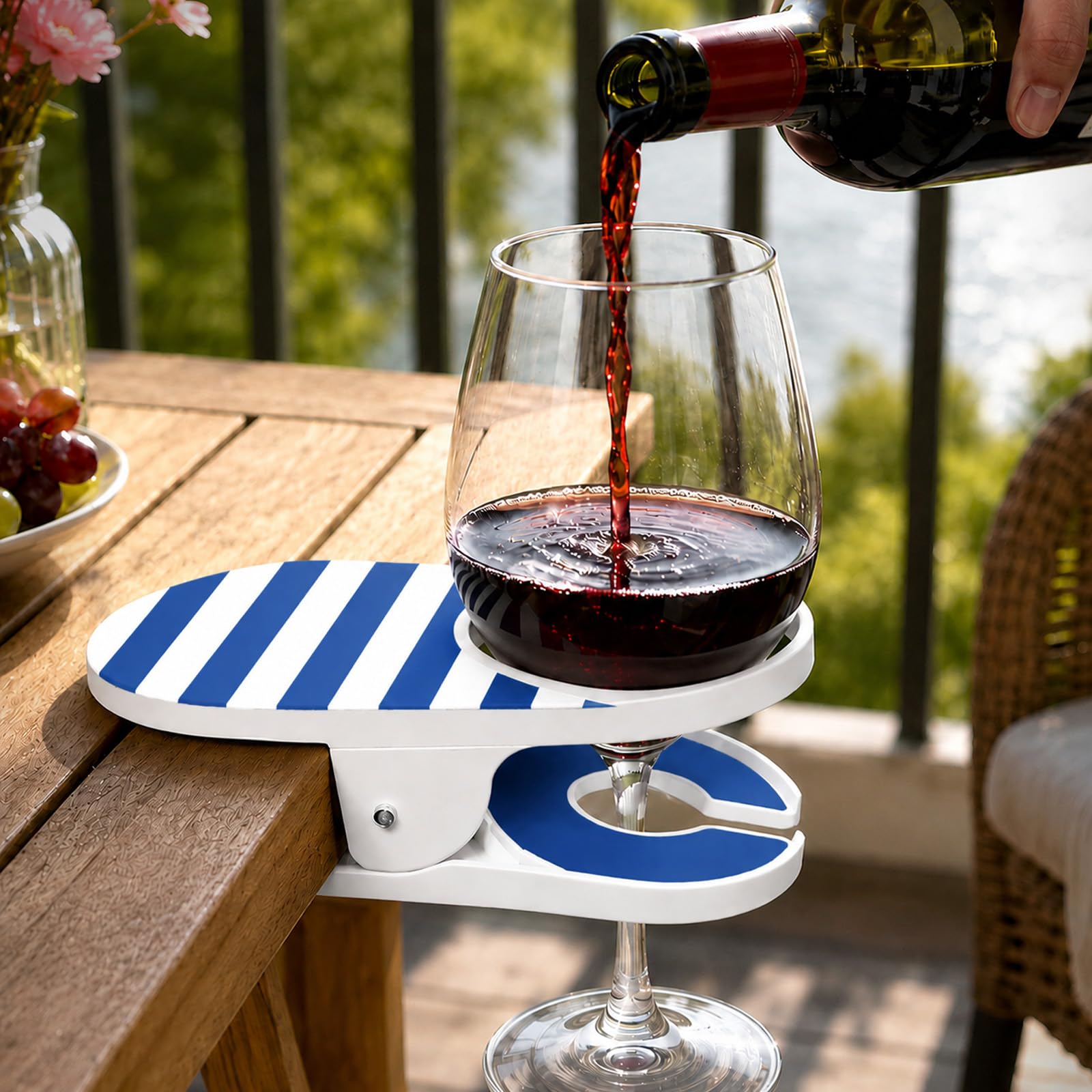 Clip On Cup Holder, Clamp On Cup Holder for Chair, Beach Chair Cup Holder Portable Drink Holder with Strong Clamp for Desk Table Pool, Cruise Outdoor Use (Blue)