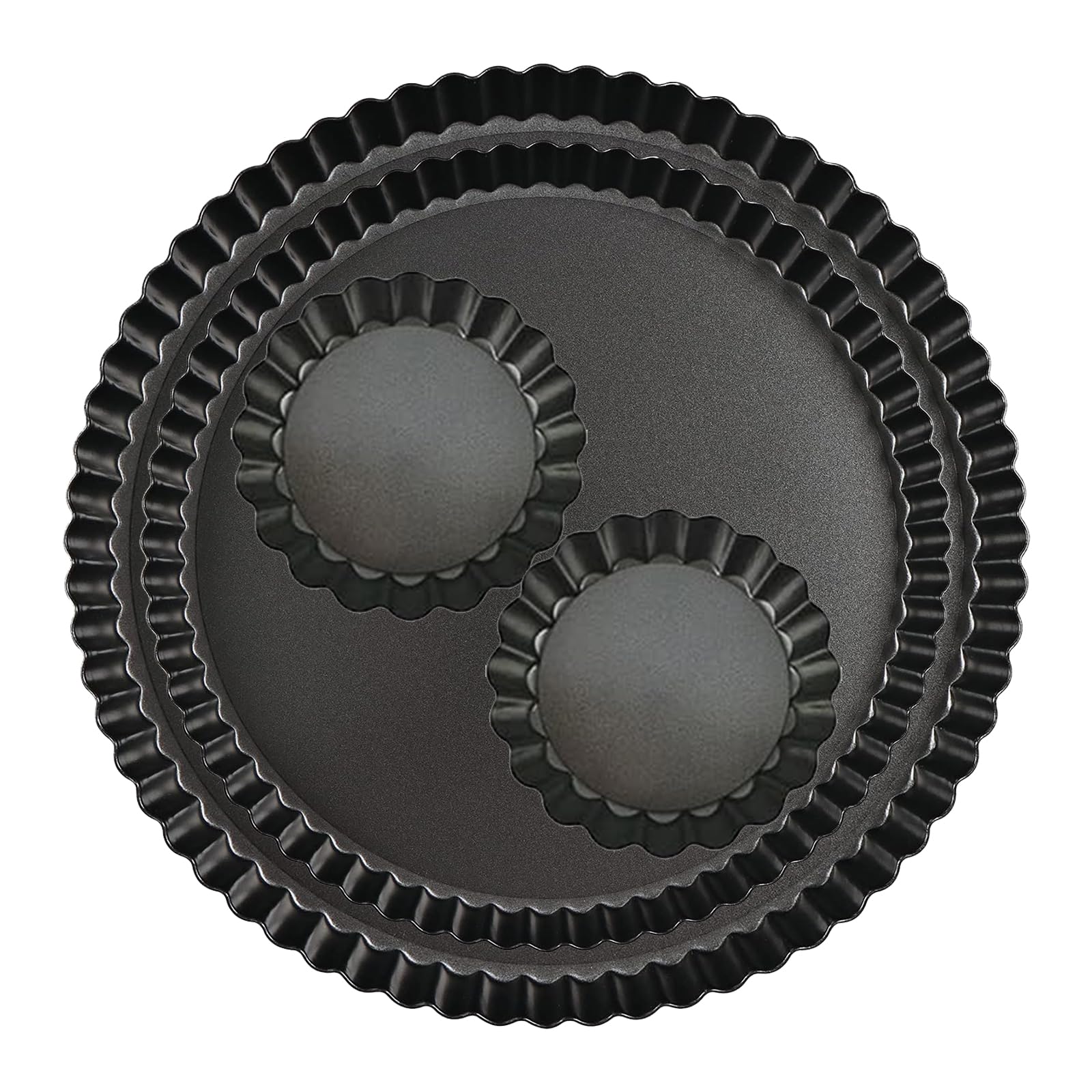 Moule à tarte à quiche rond cannelé anti-adhésif avec fond amovible pour quiches, tarte, pizza, tarte, tarte, tarte en acier au carbone