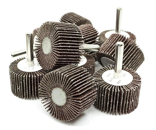 Benchmark Abrasives 1-1/2" x 1" Aluminum Oxide Flap Wheel with 1/4" Shank Mounted, Perfect for Woodworking Grinding Polishing Rust Paint Removal (10 Pack) - 60 Grit