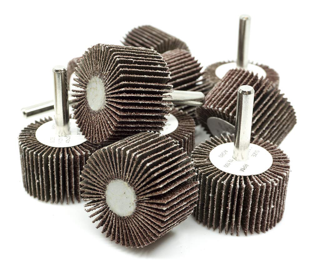 Benchmark Abrasives Aluminum Oxide 1-1/2 Inch Flap Wheel - 1” Length 1/4" Shank Mounted Sander for Deburring, Sanding, Grinding, Paint Removal -