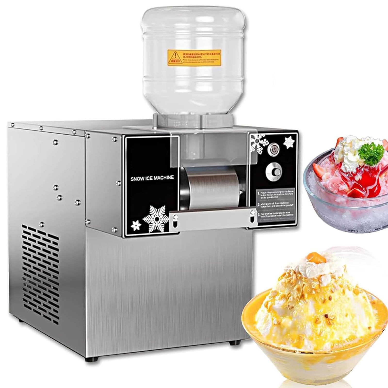 AYCDL Commercial Snowflake Ice Maker, 60KG/Day Stainless Steel Snowflake Ice Shaver, 360W Electric Snow Cone Machine