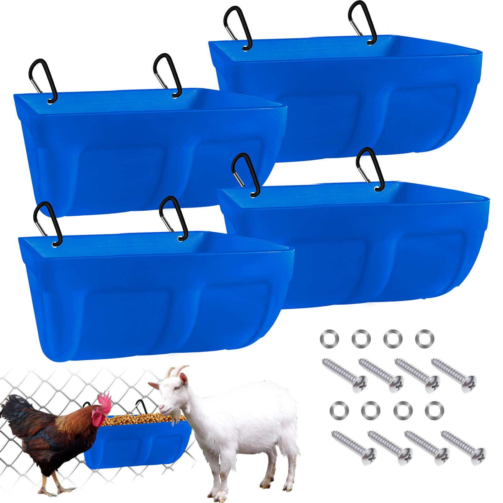 Chicken Feeder Waterer, Hanging Or Screw-in Fence Feeder With Clips, 5 Quart Goat Feeder Supplies, Duck Piglet Sheeple Coop Dog Livestock Poultry Plastic Feeder Trough Bucket, Black - View #2