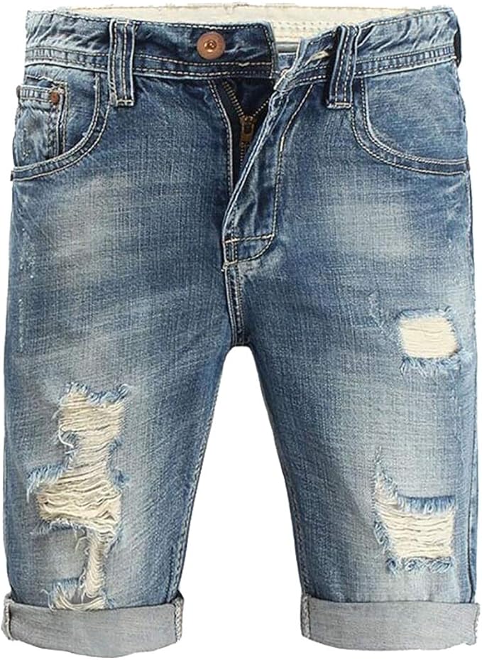 Gocgt Men's Fashion Ripped Destroyed Distressed Cotton Jeans Denim