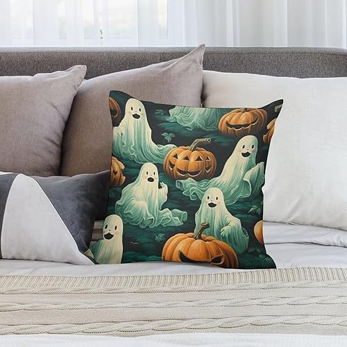 Miniatura 7 de Cojines Decorativos para Sala, Fantasmas y Calabazas, Funda de cojín rústica de Halloween, para decoración del hogar al aire libre, 12 x 12