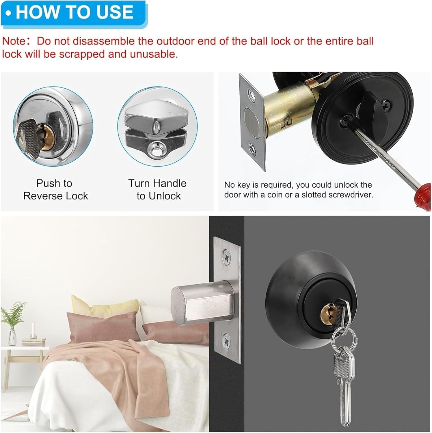 Single Cylinder Deadbolt Key Lock, Keyed Entry Door Knob Anti-Theft Exterior Door Hardware