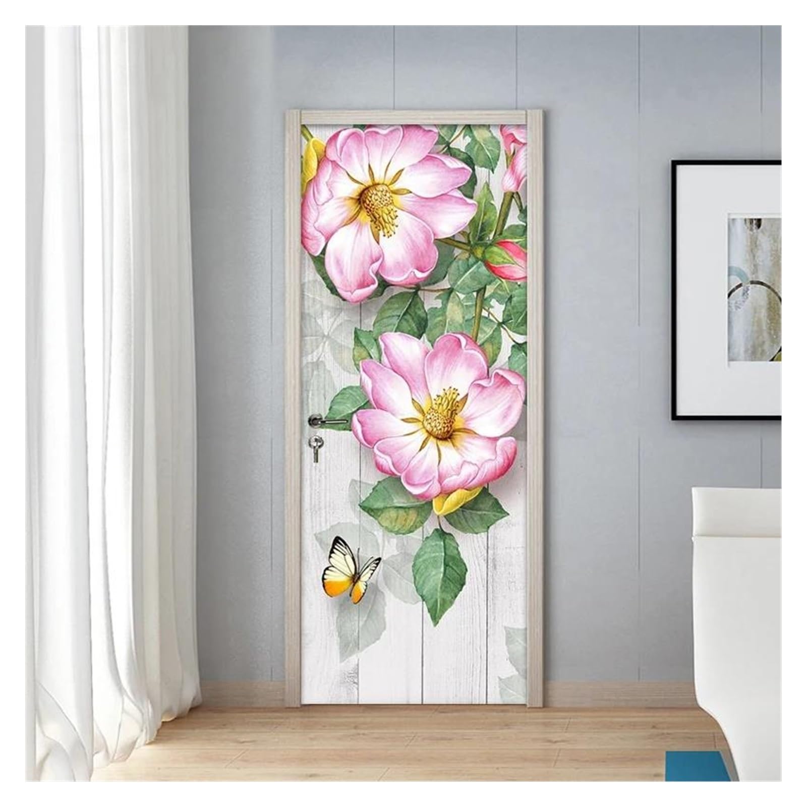 Autocollant de porte 3D fleur florale pastorale papier peint 77x200cm