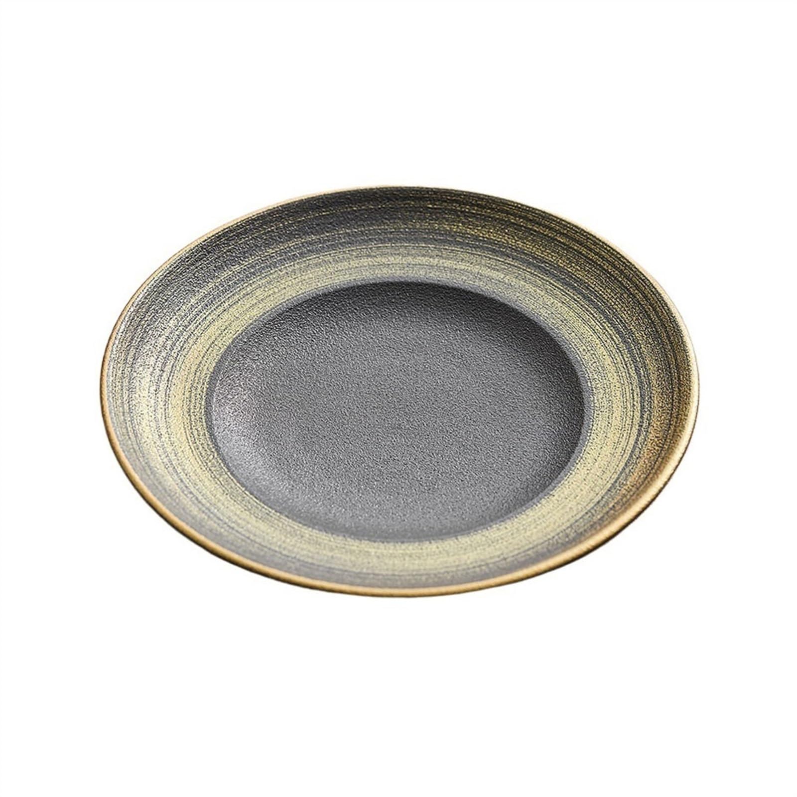 HPTHLY Plate Ceramic Western Food Plate Steak Plate Commercial High-End Hotel Restaurant Art Tableware Vintage Round Plate Dessert Plate