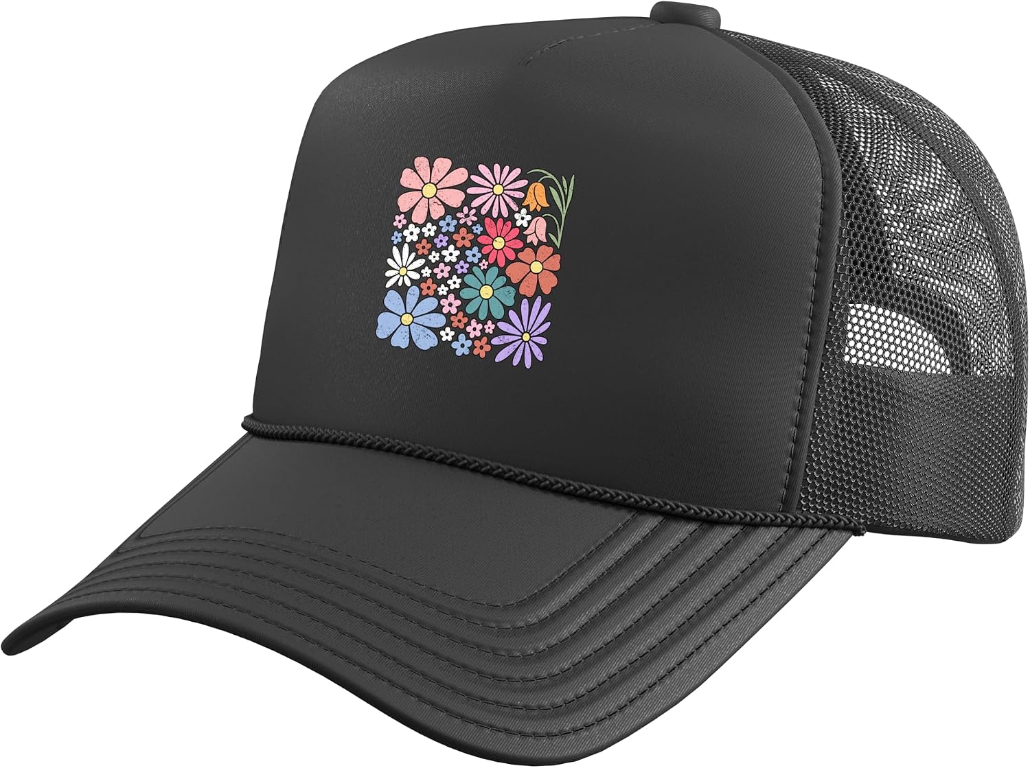 Colorful Floral Nature Wildflower Plant Trucker Hat with Adjustable Mesh Back