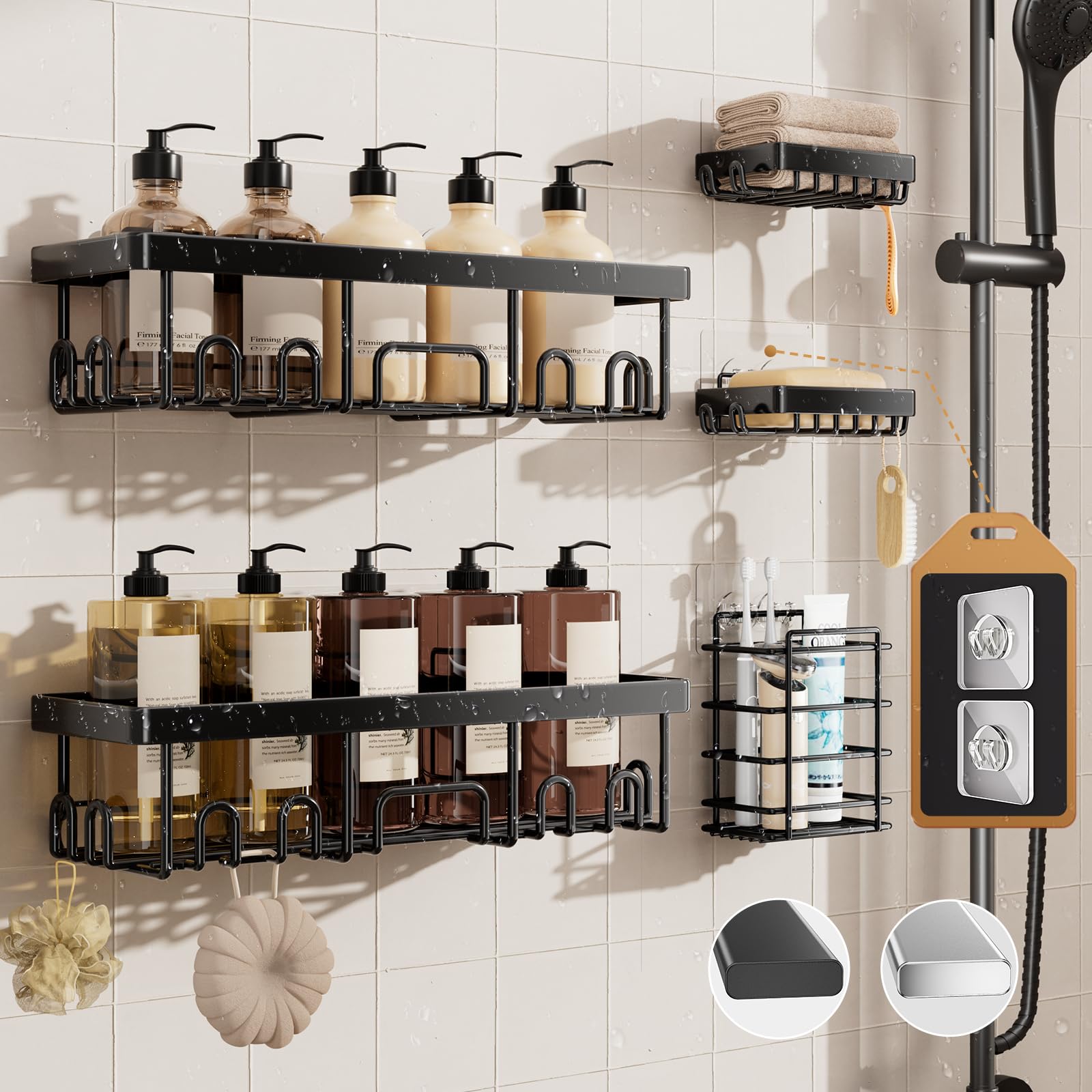 Veken Shower Caddy 5-Pack, Bathroom Organizers and Storage Shelves, Black