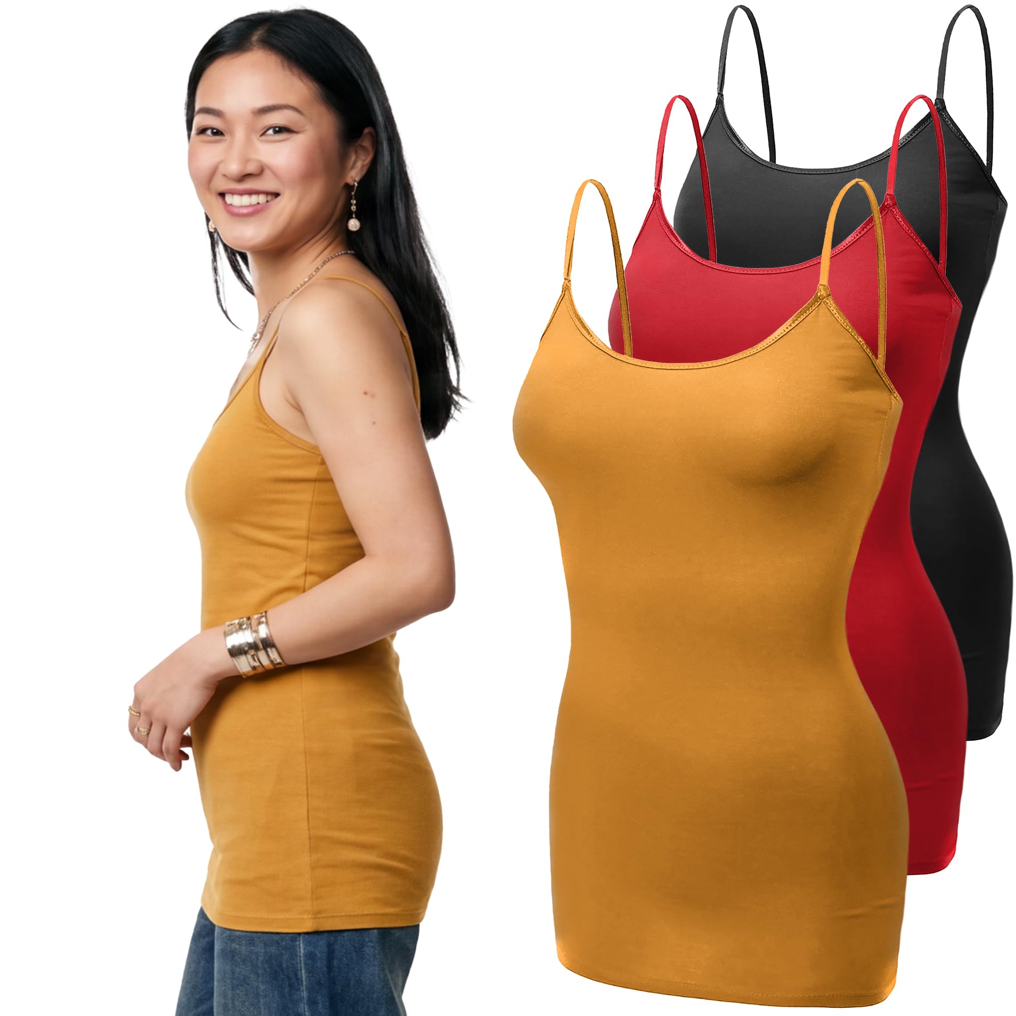 Emmalise Women's Basic Casual Long Camisole Adjustable Strap Cami Layering Top