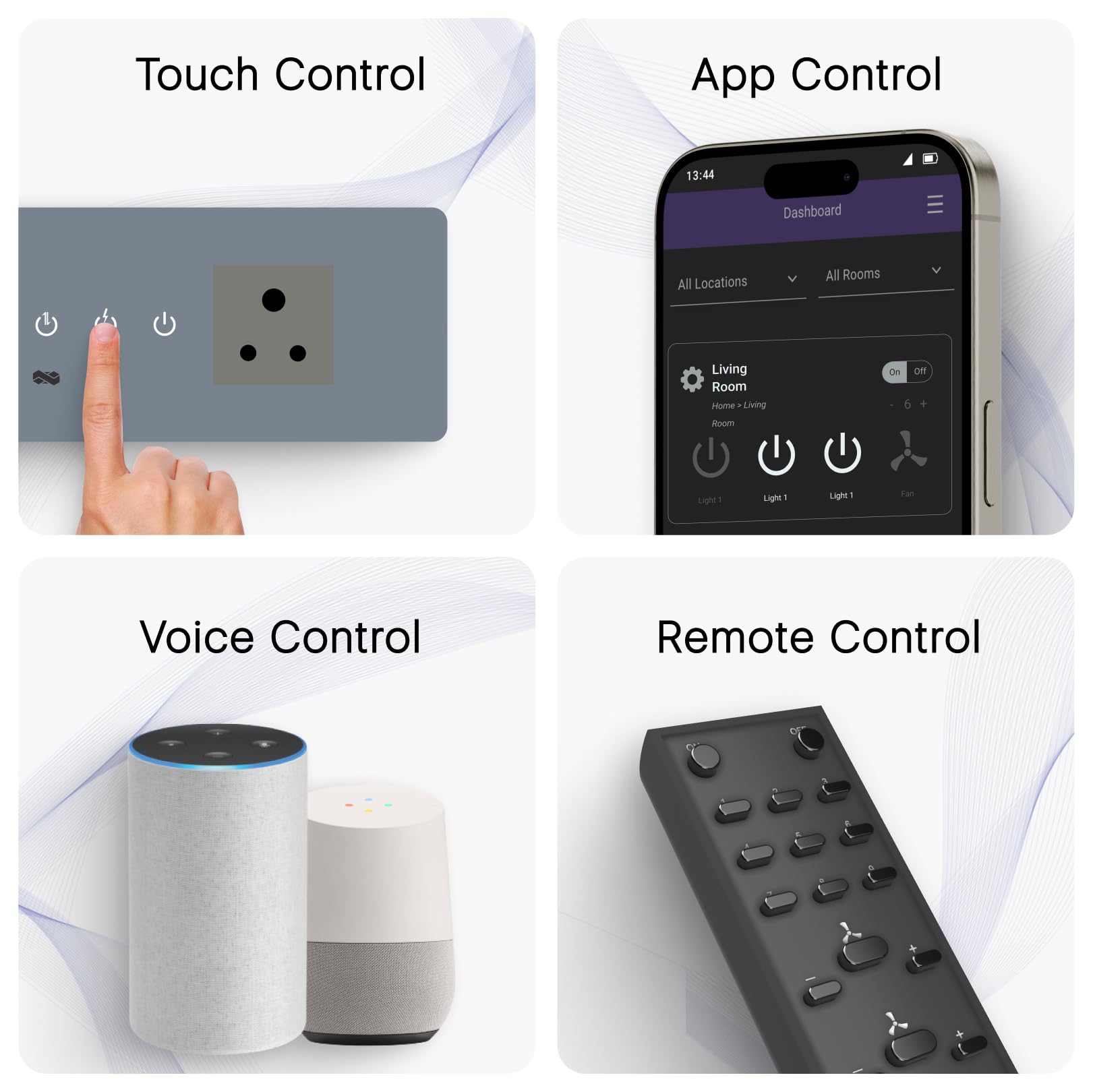 Iotics Smart Wifi Switch Board: 4 x Switch & 1 Smart Plug Module. Touch Control, Remote, App Control. Voice Control with Alexa & Assistant.Smart Touch Switch Board For Home Automation(Grey),240 Volts — Amazon image 2